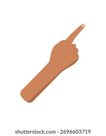 Gesto de mano plana con un dedo apuntando hacia arriba de la etiqueta. Mano negra desnuda con el índice levantado resalta el número uno. Icono de recuento de números simple y aislado para educación, matemáticas o visuales conceptuales.