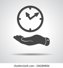 flat hand giving the clock icon - vector illustration