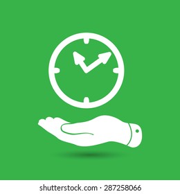 flat hand giving the clock icon - vector illustration
