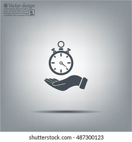 flat hand giving the clock icon 