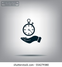 flat hand giving the clock icon 