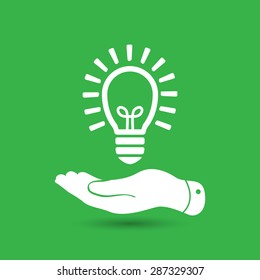 flat hand giving light lamp bulb icon - vector illustration