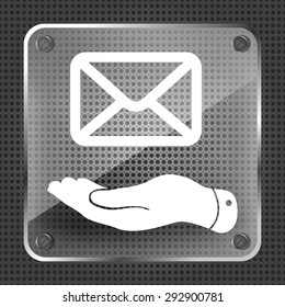 flat hand giving the mail icon on a metallic background