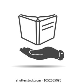flat hand giving open book icon - vector illustration