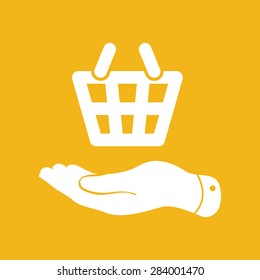 flat hand giving the shopping basket icon - vector illustration