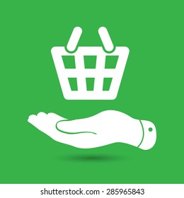 flat hand giving the shopping basket icon - vector illustration