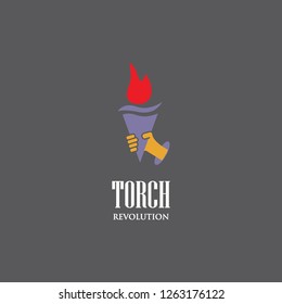 flat hand hold torch with fire flame of revolution logo icon vector inspiration