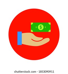 Flaches Hand-Holding-Banknote-Circle-Symbol. Vektorgrafik des Geldes.