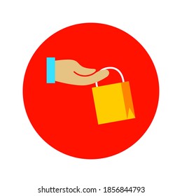 Flat Hand Holding Shopping Bag Circle Icon. Vector Illustration Of Shop Object.