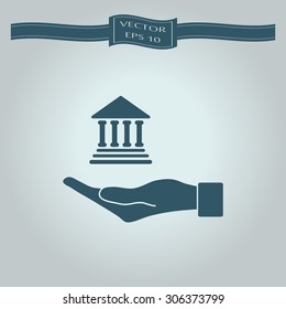  flat of the hand icon with  bank icon 