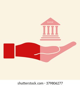 flat of the hand icon with bank icon 