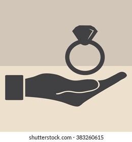 flat of the hand icon with Diamond ring vector icon 