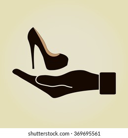 flat of the hand icon with Elegant womens high heel shoe