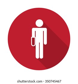 Flat Hand icon with long shadow on red circle