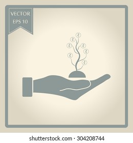 flat of the hand icon with money tree 