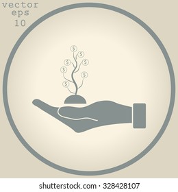 flat of the hand icon with money tree 