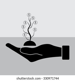 flat of the hand icon with money tree 