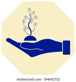 flat of the hand icon with money tree 