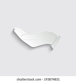 flat of the hand icon with shadow on a grey background
