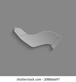 flat of the hand icon with shadow on a grey background