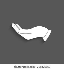 flat of the hand icon with shadow on a grey background