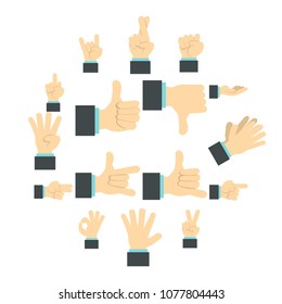 Flat hand icons set. Universal hand icons to use for web and mobile UI, set of basic hand elements isolated vector illustration