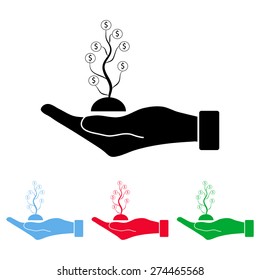 flat of the hand with Money tree icon