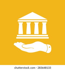 flat hand presenting bank architecture icon