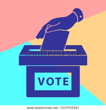  Flat hand putting vote bulletin into ballot box icon. Election concept