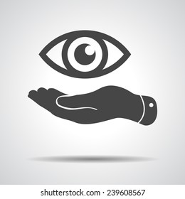 Flat Hand Represents The Eye Icon - Vector Illustration