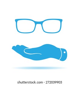 flat hand represents glasses icon - vector illustration
