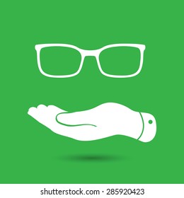 flat hand represents glasses icon - vector illustration