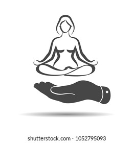 flat hand showing  elegant woman in yoga pose silhouette icon in trendy flat style isolated on white background