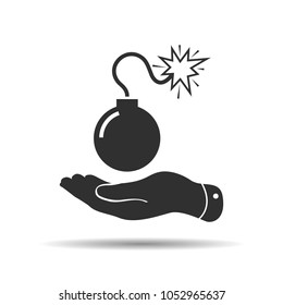 flat hand showing graphic image concept of bomb icon in trendy flat style isolated on white background