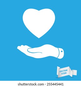 flat hand showing heart icon, vector illustration