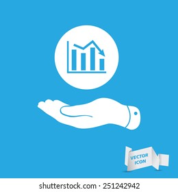 flat hand showing the icon of graph going down - vector illustration