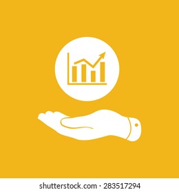 Flat Hand Showing The Icon Of Graph Going Up - Vector Illustration