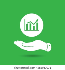 Flat Hand Showing The Icon Of Graph Going Up - Vector Illustration