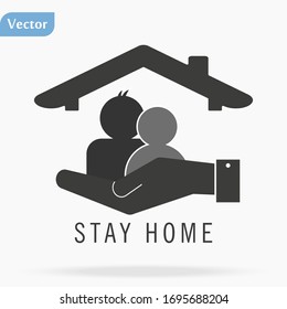 mano plana que muestra el icono de la casa - Permanecer en la ilustración del vector de casa