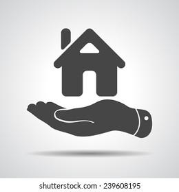 flat hand showing the icon of home - Stay at home vector illustration