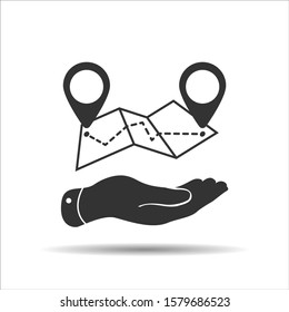 flat hand showing Map icon in trendy flat style isolated on white background