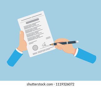 Flat Hand Signing on Contract Paper.
When business is ready We have to sign.