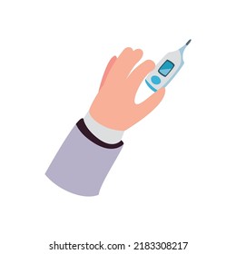 flat hand with thermometer over white