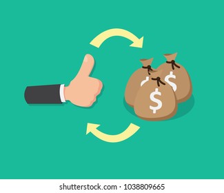 flat hand thumbs up and money
