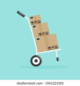 Camión de mano plana con tres cajas de ilustración vectorial.