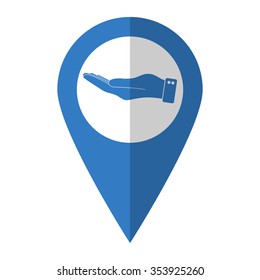 flat of the hand - vector icon; blue map  pointer