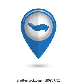 flat of the hand - vector icon;  blue map pointer