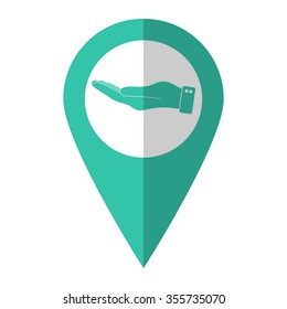 flat of the hand - vector icon;  green map pointer