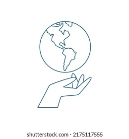 flat hand with world over white