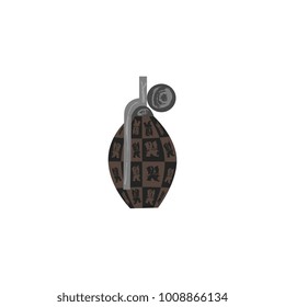 Flat hand-drawn cartoon egg-shaped grenade, bombshell icon, vector illustration isolated on white background. Flat cartoon vector icon of egg-shaped grenade, bomb, hand frag
